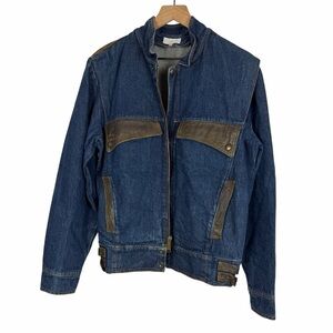 VTG 80s Mens Christopher Street Blue Denim and Leather Jean Moto Bomber Jacket M